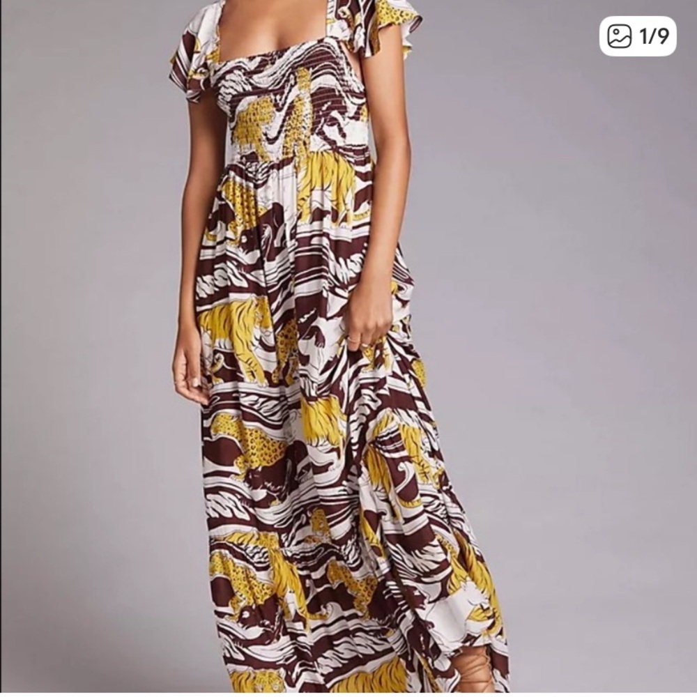 Anthropologie Panther Ruffled Maxi Dress